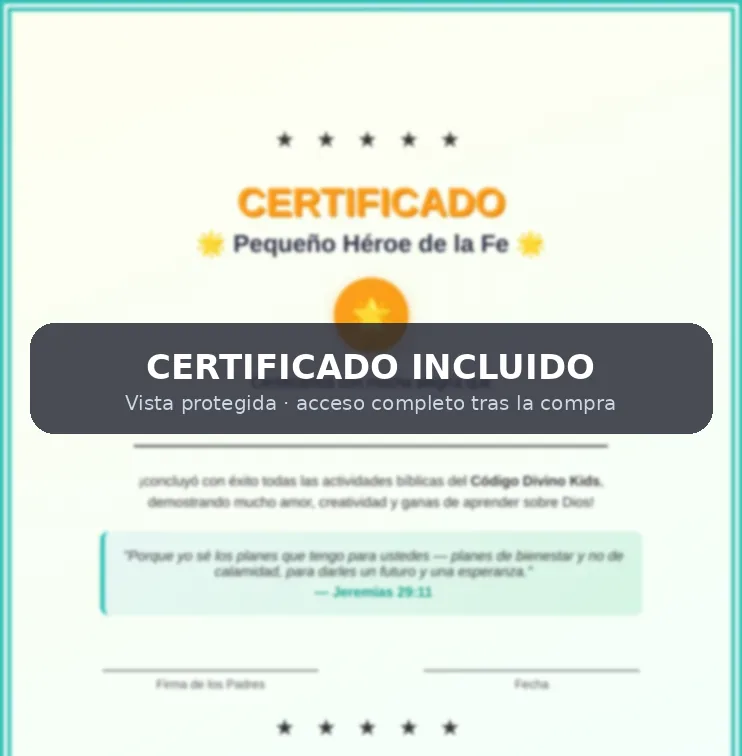 Vista protegida del certificado incluido en Código Divino Kids